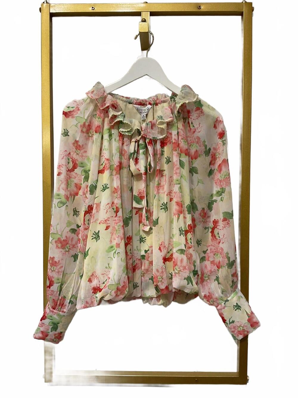 NEW STRUT & BOLT women's floral print picot top in pink multi